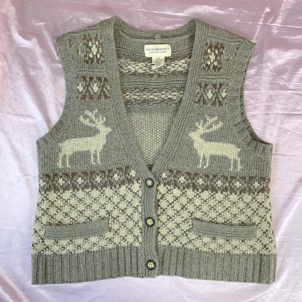 Ralph Lauren Chunky Brown Beige Sweater Vest size M